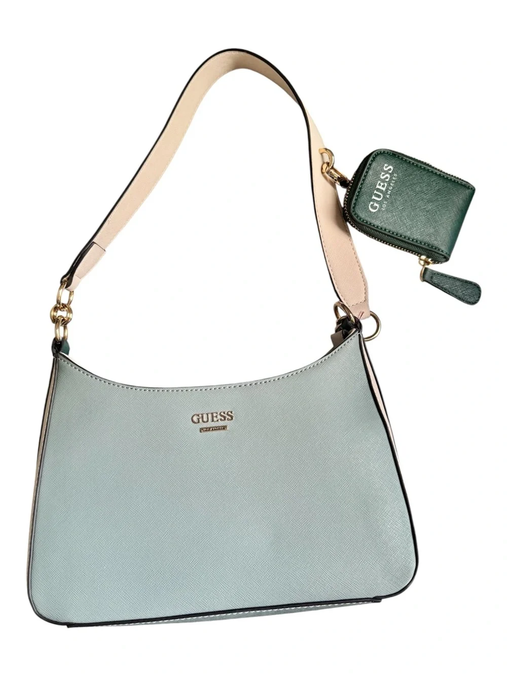 Guess Sage Green Colorblock Shoulder Bag w/ Coin Pouch Gold Hardware EUC